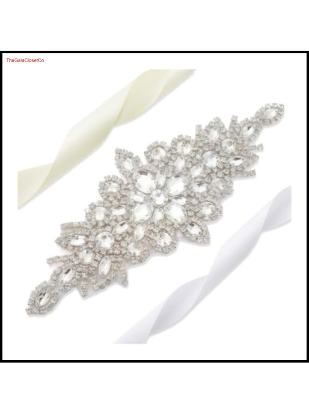 Crystal Rhinestone Bridal Belt Sash Applique with Satin Ribbon for Wedding Dress